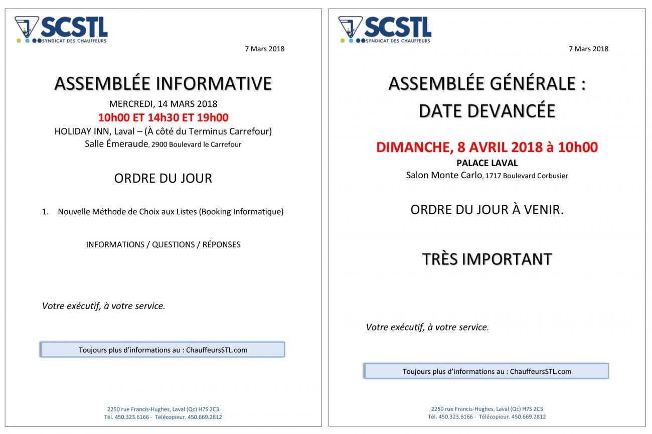 Important : Assemblée Informative ET Assemblée Devancée