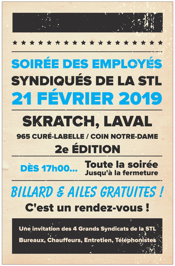 Rappel : Soirée des employés syndiqués STL.