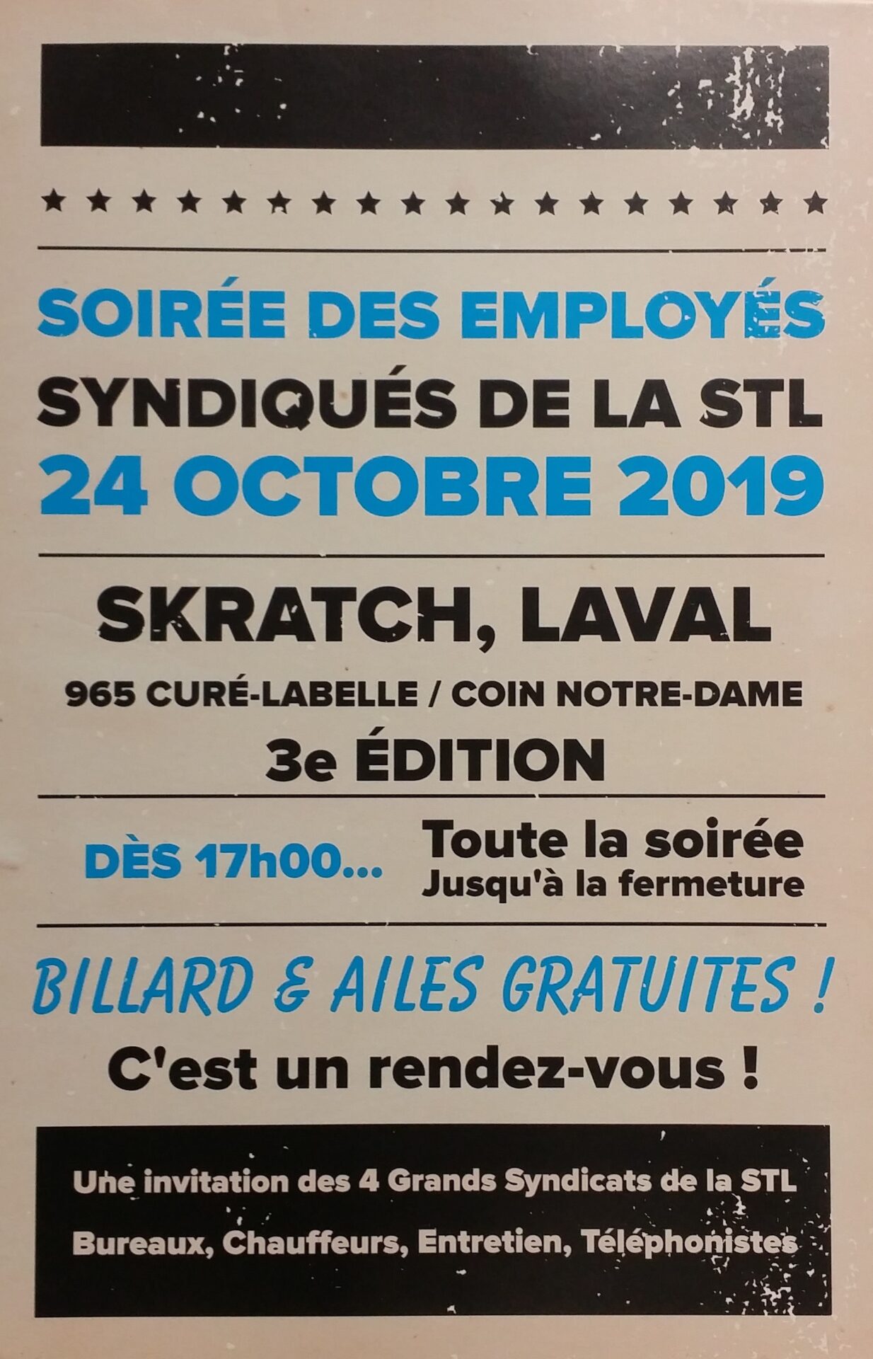 Troisième soirée des employés syndiqués de la STL: 24 octobre 2019