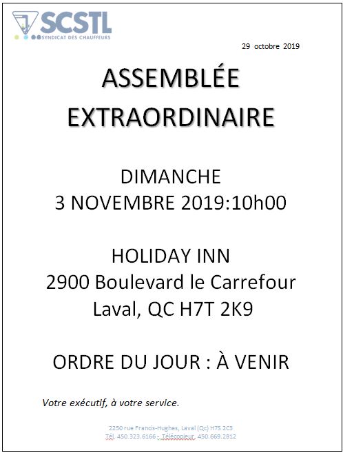 ASSEMBLÉE EXTRAORDINAIRE 3 NOVEMBRE 2019