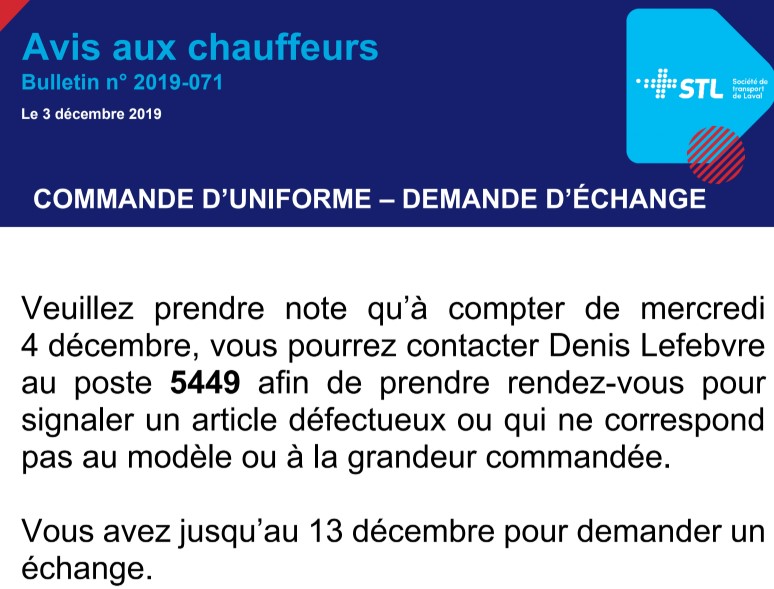 SIGNALEZ VOS UNIFORME DÉFECTUEUX 2019