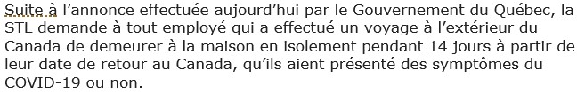 COVID-19 AVIS RETOUR DE L&rsquo;EXTÉRIEUR DU CANADA
