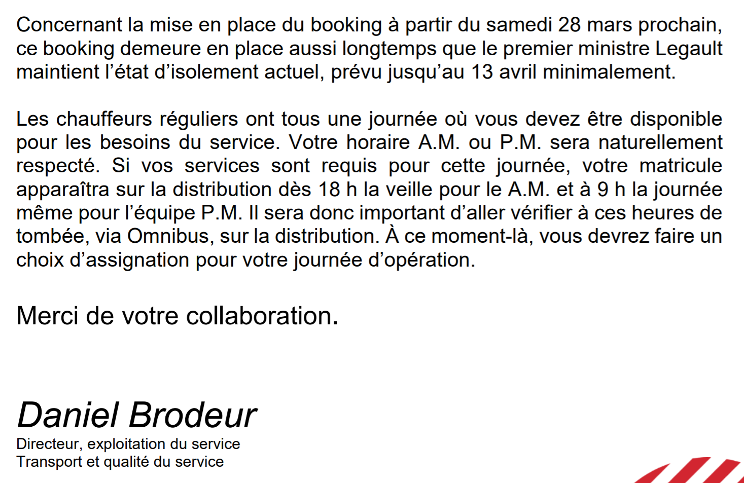 JOURNÉE DE DISPONIBILITÉ À PARTIR DU SAMEDI 28 MARS