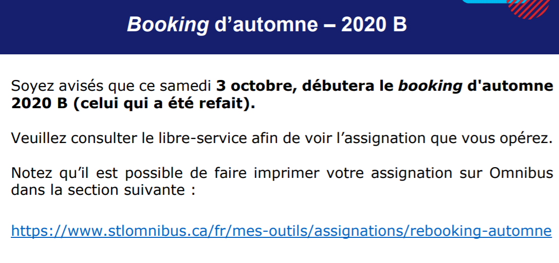 CHANGEMENT DE BOOKING DEMAIN 2020-10-03
