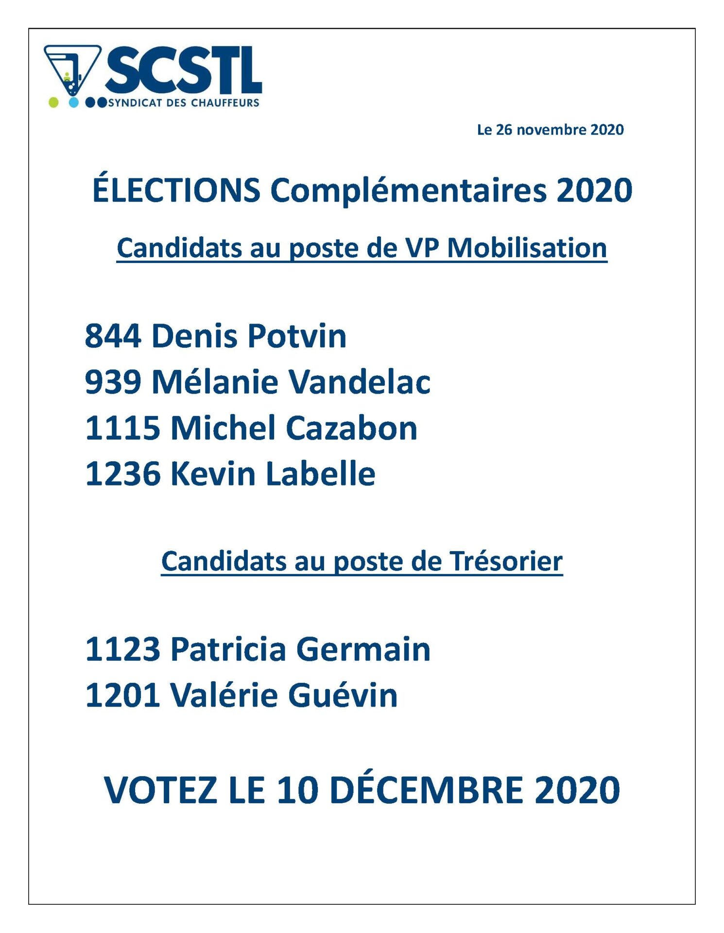Élections complémentaires 2020: postes en élections