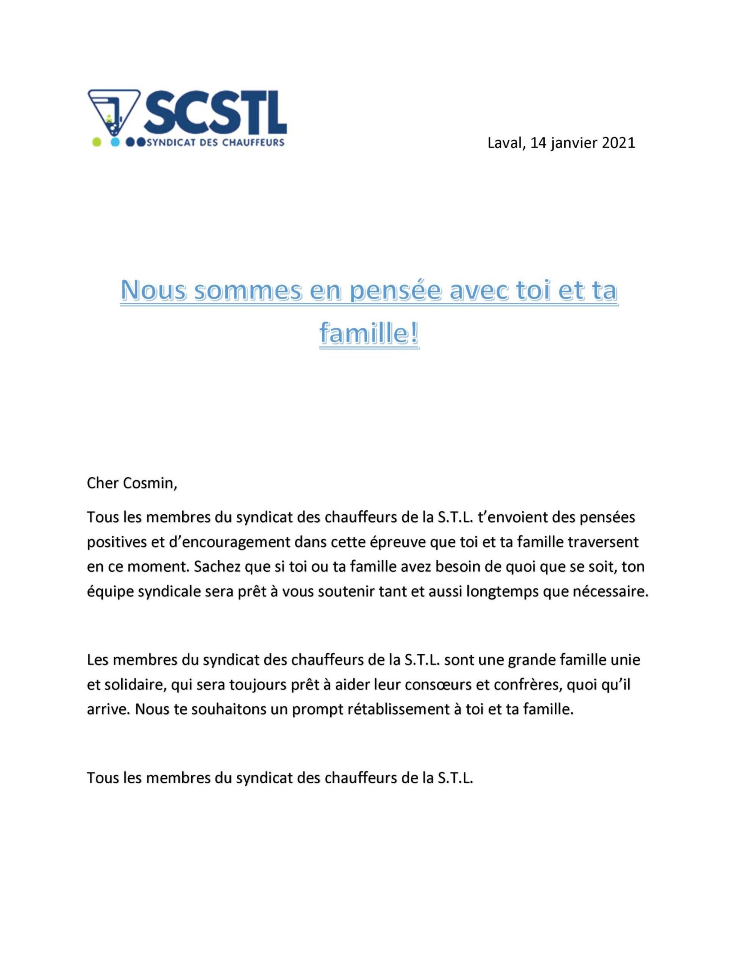 LETTRE D&rsquo;ENCOURAGEMENT COSMIN VAIDA