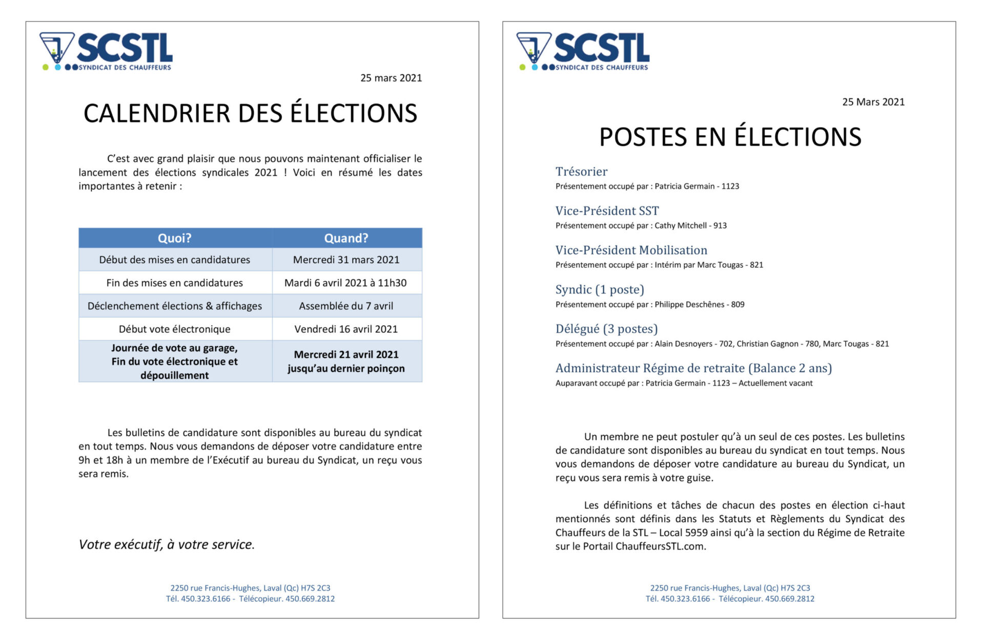 Élections 2021 – Calendrier et postes