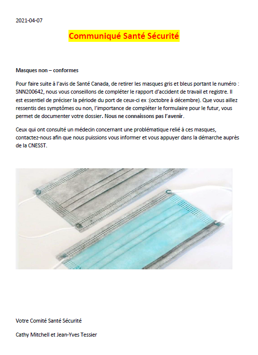 2021-04-07 AVIS SST MASQUE GRIS NON-CONFORME