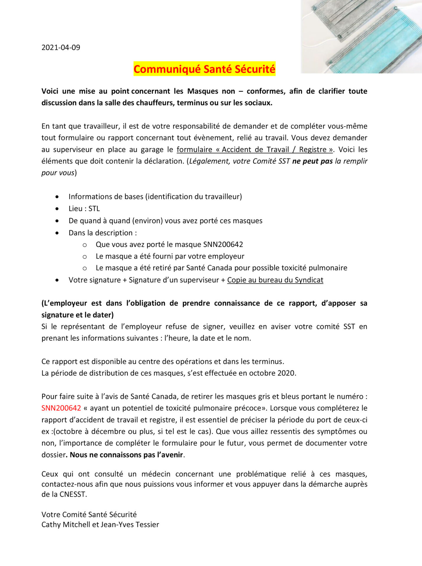 2021-04-09 – SST : Formulaire Masques non conformes
