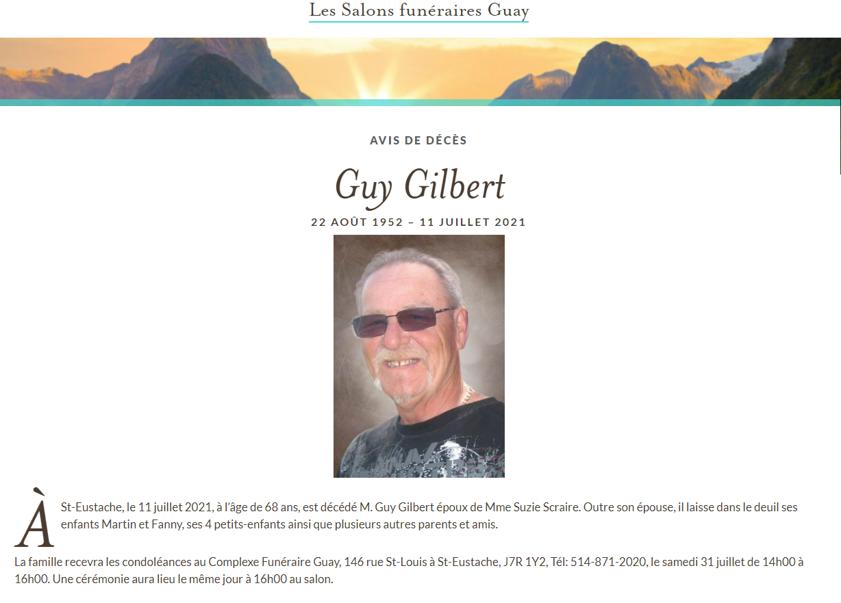 2021-07-27 AVIS DE DÉCÈS GUY GILBERT MATRICULE 401