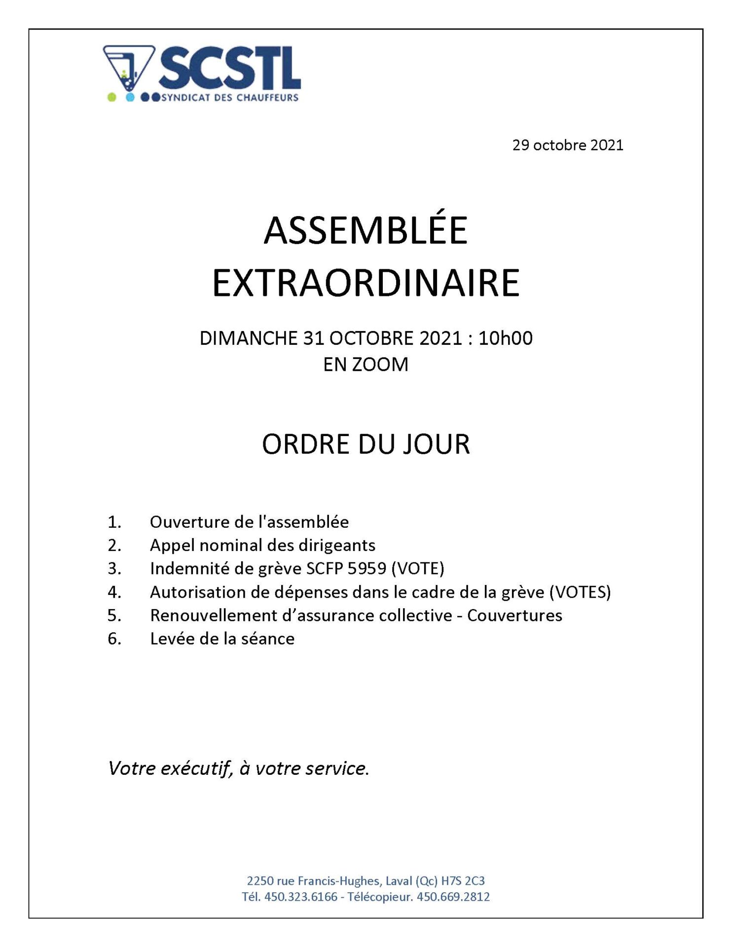 2021-10-29 ANNONCE D&rsquo;ASSEMBLÉE EXTRAORDINAIRE DIMANCHE 31 OCTOBRE