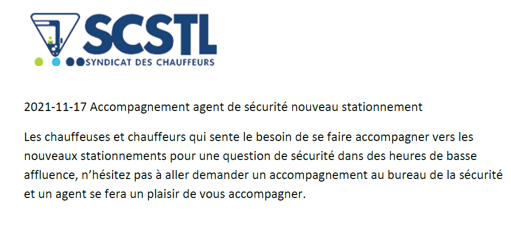 2021-11-17 ACCOMPAGNEMENT AGENT DE SÉCURITÉ NOUVEAU STATIONNEMENT