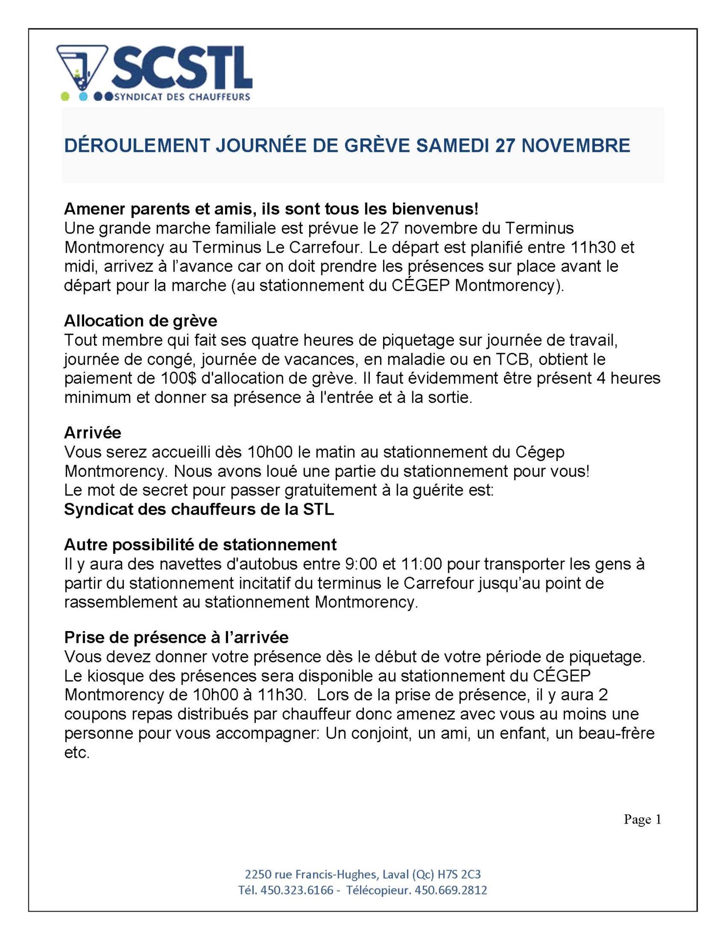 DÉROULEMENT JOURNÉE DE GRÈVE DU 27 NOVEMBRE 2021