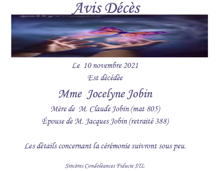 2021-11-11 DÉCÈS MÈRE DE CLAUDE JOBIN