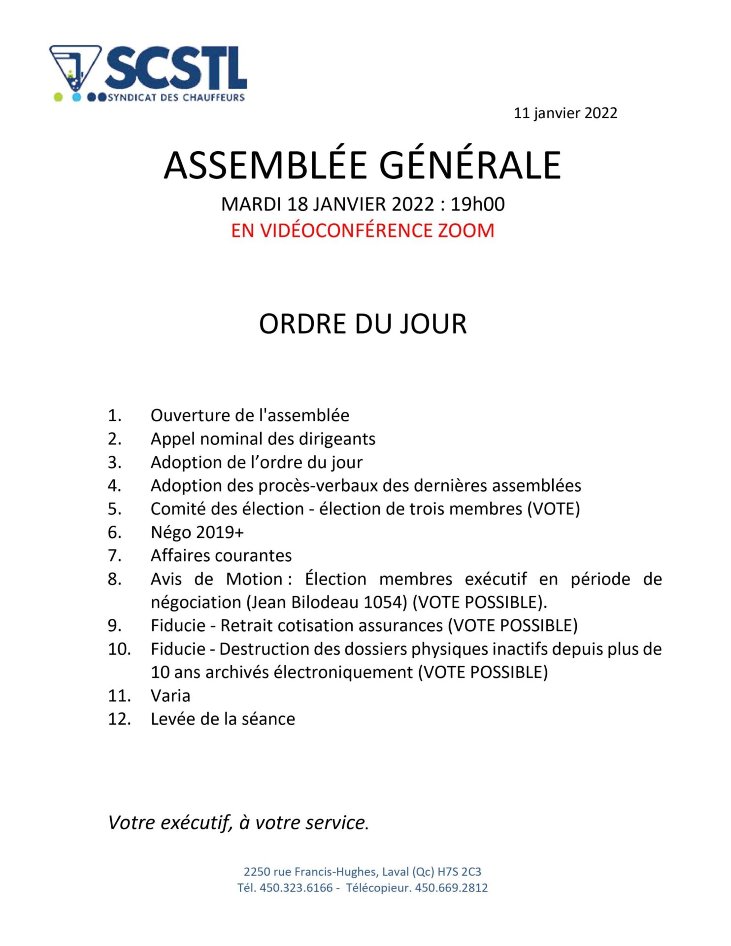 2022-01-18 RAPPEL: ASSEMBLÉE GÉNÉRALE RÉGULIÈRE CE SOIR