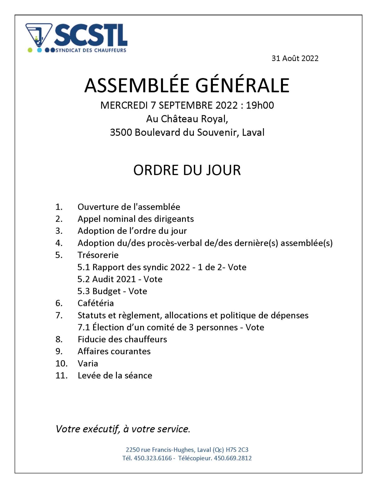 14 SEPTEMBRE 2023: ASSEMBLÉE GÉNÉRALE RÉGULIÈRE