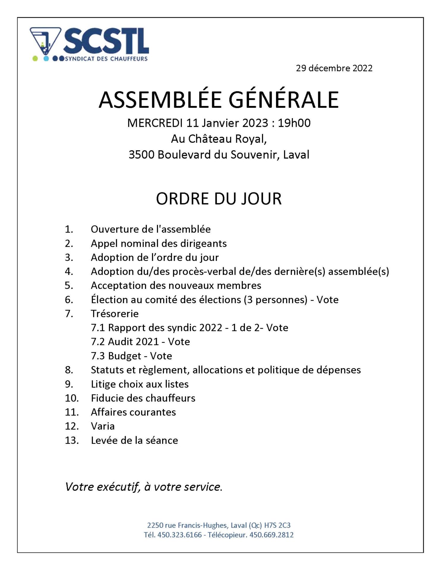 RAPPEL: Demain 11 Janvier 2023: Assemblée générale régulière