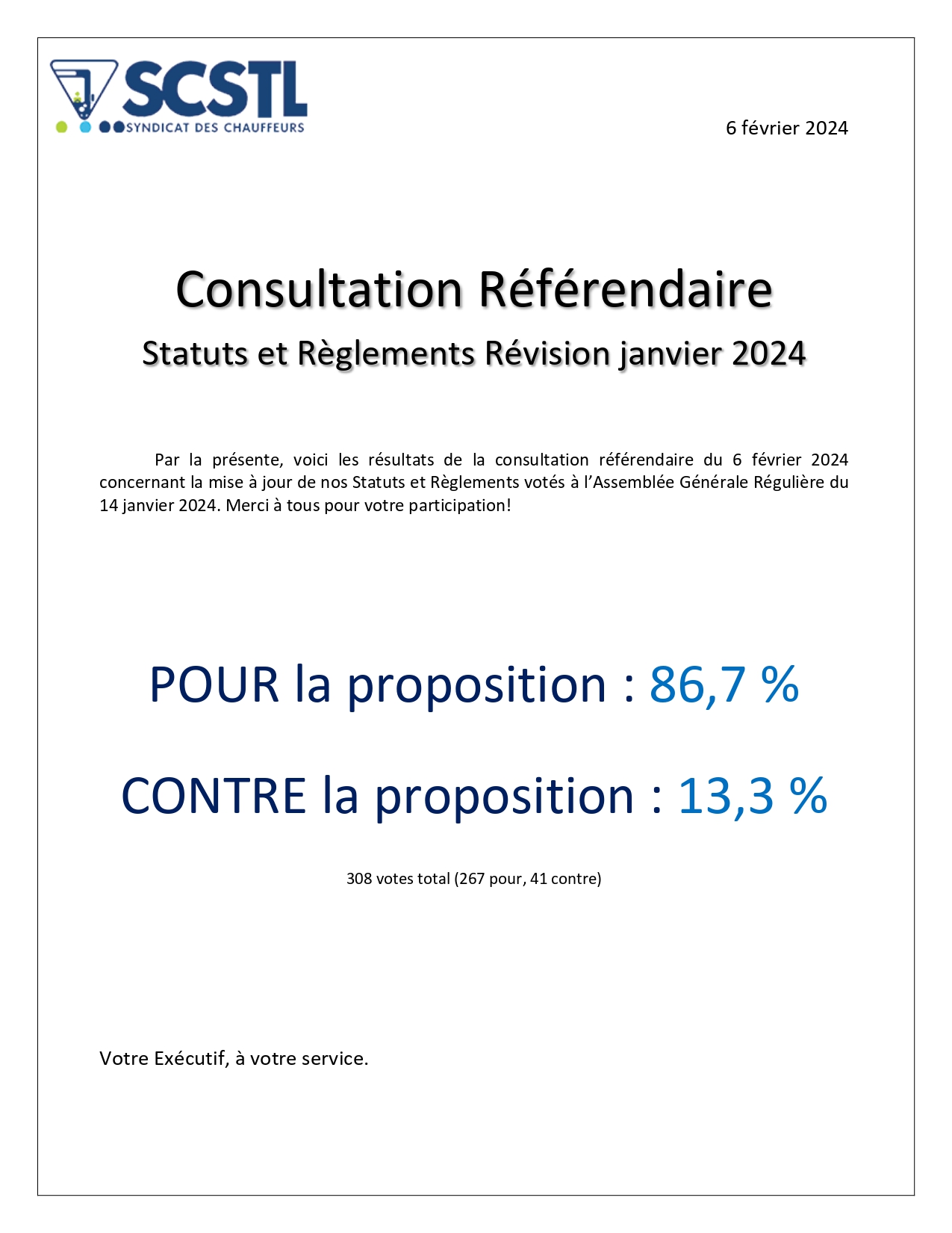 Consultation Référendaire : Révision Statuts & Règlements : Adopté!