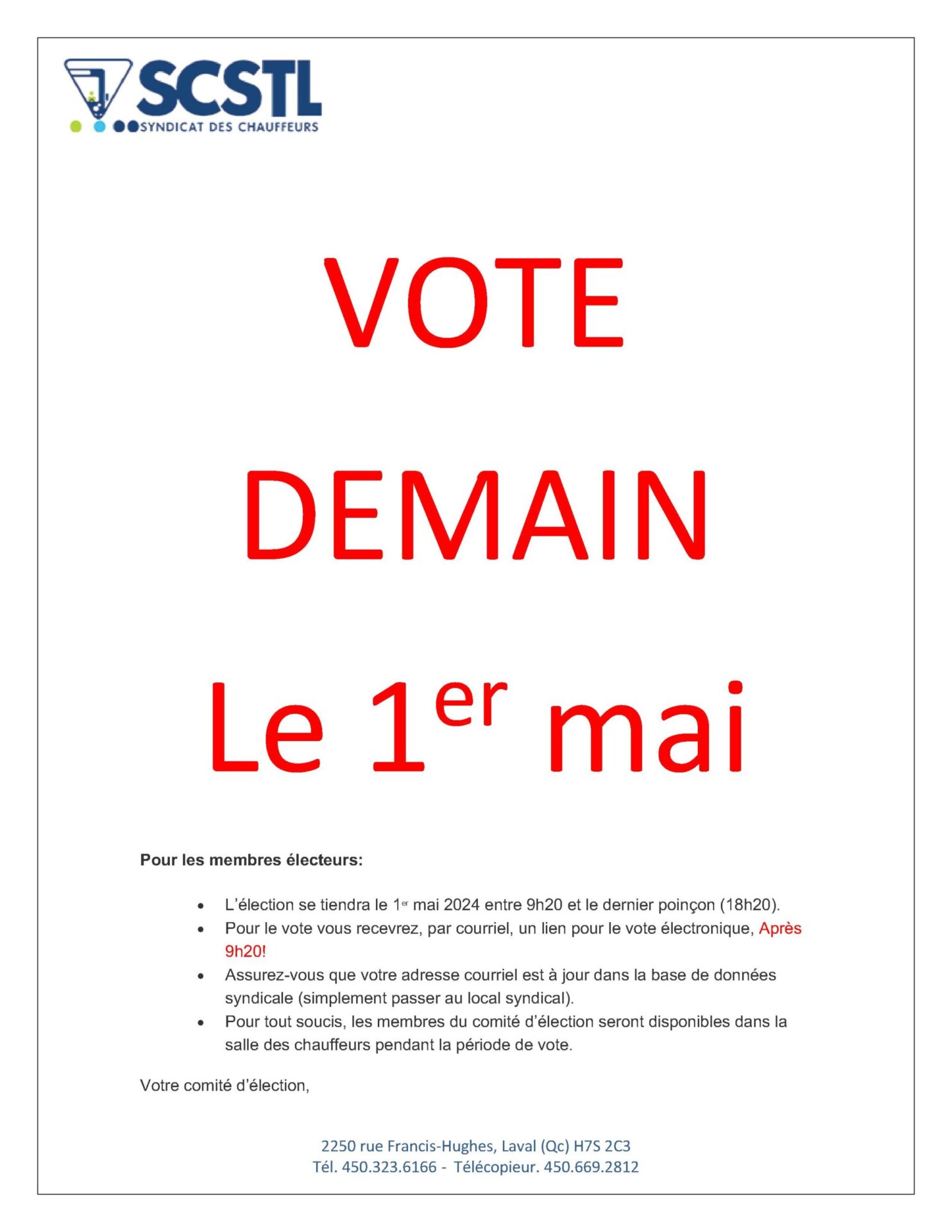 2024-03-30 Rappel: Élection demain 1er mai
