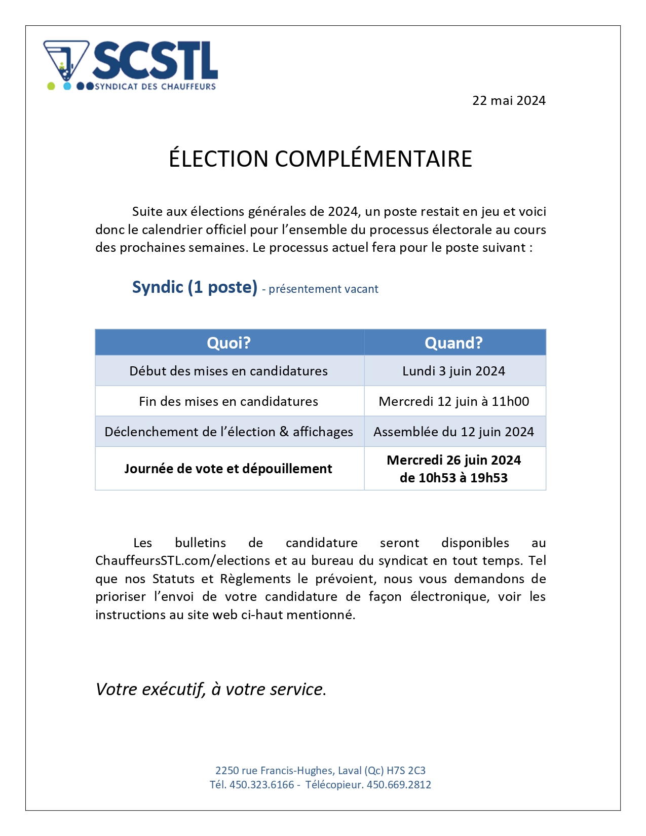 2024-06-06: Élection Syndic et Assemblée extraordinaire
