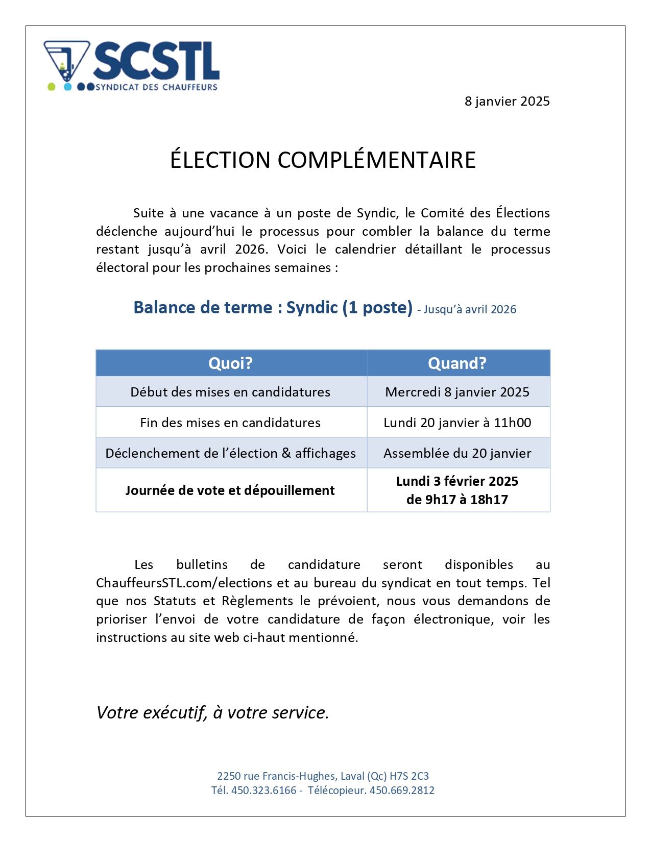 2025-01-08: Élections complémentaires 2025 – Syndic