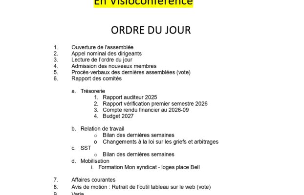 ODJ Assemblée générale du 22 octobre 2026